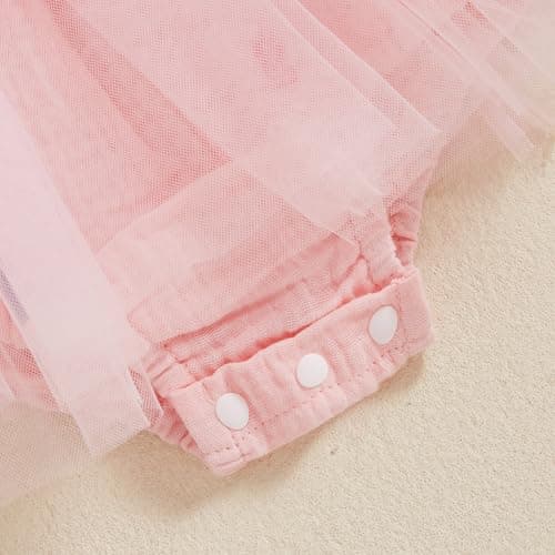 SAYOO Baby Girls Donut Embroidery Smocked Romper Dress for 1st Birthday Tulle Bodysuit
