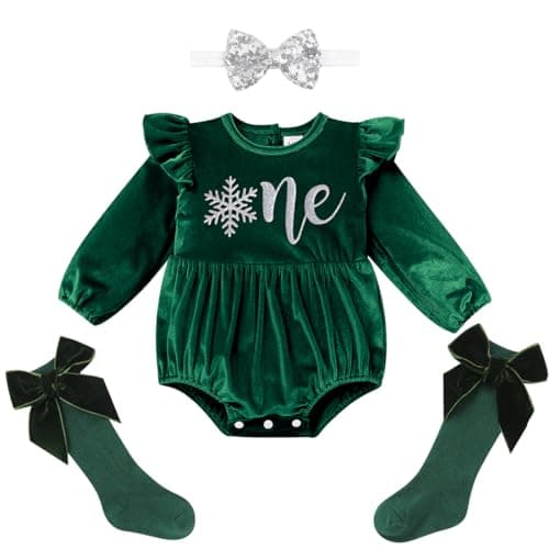 IBTOM CASTLE Baby Girl Velvet Romper Bow Headband Christmas Outfit