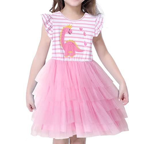 VASCHY Cute Ruffle Tulle Dress for Girls, Toddler to Big Kid Size 2-10T