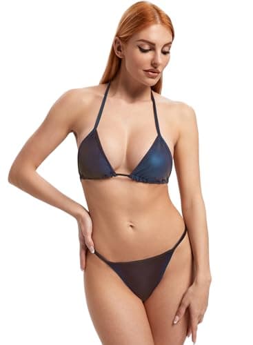 Reflective Rave Outfits for Women - Shiny Halter Bikini Set