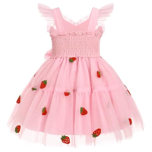 Toddler Girls Strawberry Floral Tulle Birthday Dress