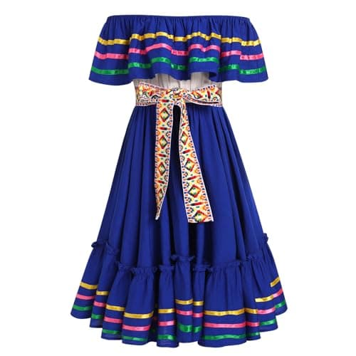 Traditional Mexican Embroidered Floral Dress for Toddler Girls Fiesta Birthday Outfit 4-10T