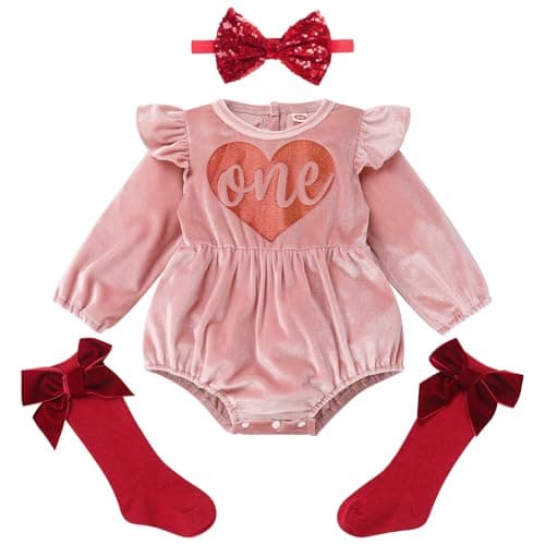 IBTOM CASTLE Baby Girl Velvet Romper Bow Headband Christmas Outfit