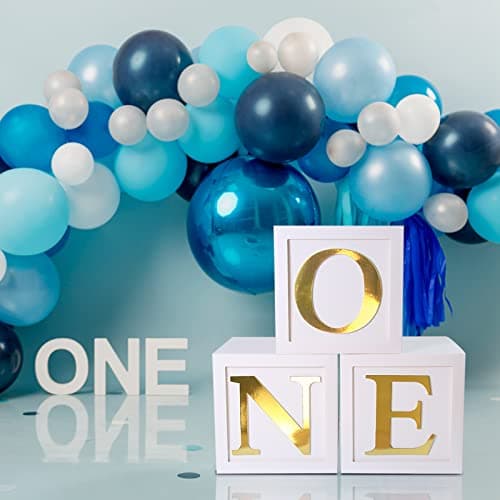 QIFU 3PC Stereoscopic Balloon Boxes with ABC Letters for 1st Birthday Decorations