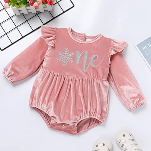 FYMNSI Solid Color Velvet Romper for Baby Girl Fall Birthday Outfit