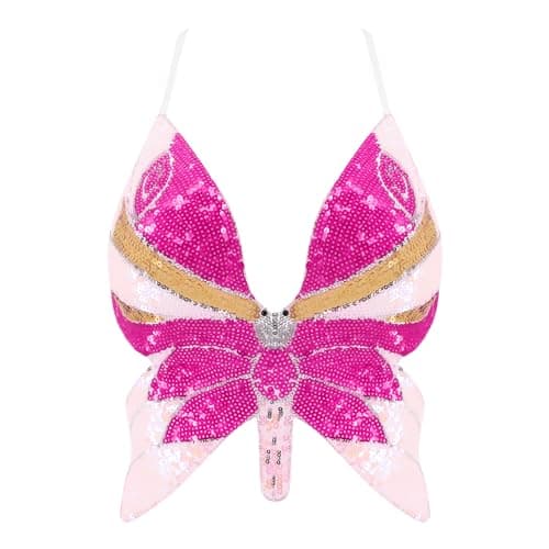 Glitter Sequin Butterfly Crop Top for Women