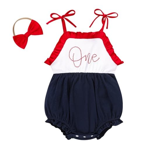 TITKKOP Baby Girl 1st Birthday Bubble Romper Sleeveless Bodysuit