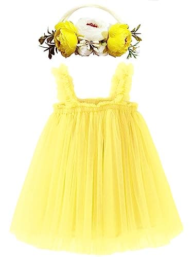 BGFKS Toddler Girl Rainbow Tulle Tutu Dress & Flower Headband Set