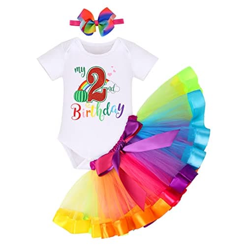 ODASDO Rainbow Tutu Birthday Smash Outfit for Toddler Girls