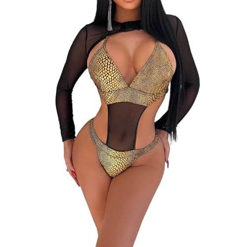 ZGMYC Women's Rave Snakeskin Buckle Sheer Swimsuit