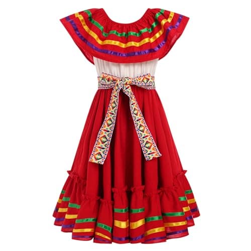 Traditional Mexican Embroidered Floral Dress for Toddler Girls 4-10T
