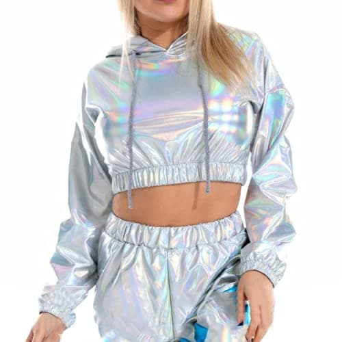 Bornpom Metallic Cropped Hoodie Sweatshirt for Women