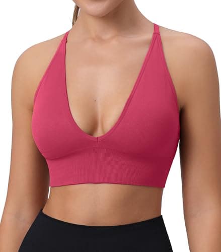 SHAEND Women's Deep V-Neck Padded Sports Bra with Criss Cross Straps Yoga Top