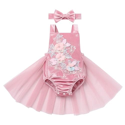 IBTOM CASTLE Baby Girl Boho One-Ruffle Lace Romper Tutu Dress for 1st Birthday Photoshoot