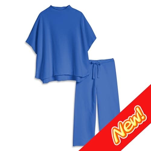 SeeLuNa Women's 3/4 Sleeve Batwing Capelet & Wide Leg Pants Loungewear Set