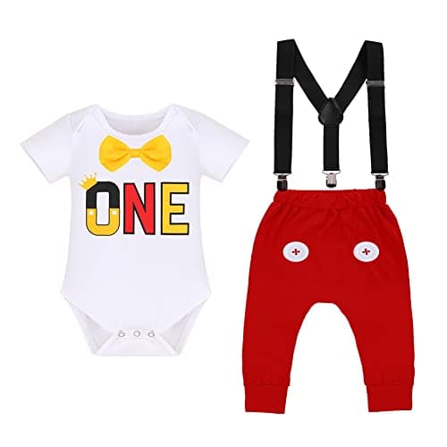 IDOPIP Baby Boys First Birthday Party Cake Smash Outfit with Mouse Ear Headband