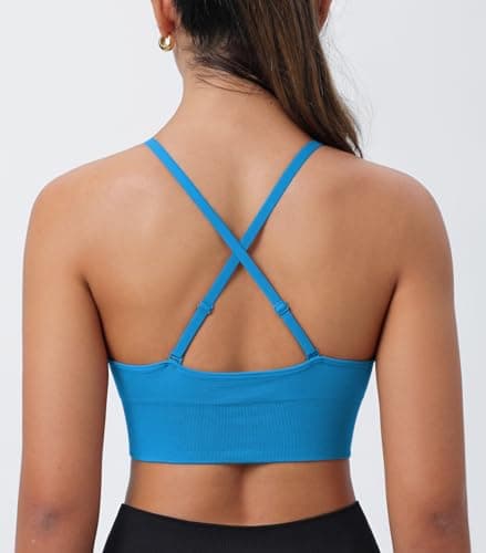 SHAEND Women's Deep V-Neck Padded Sports Bra with Criss Cross Straps Yoga Top