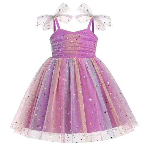 Toddler Girl Birthday Princess Dress with Shiny Confetti - Boho Rainbow Cake Smash Outfit (1-6T)
