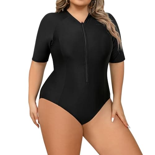 IMEKIS Plus Size Women's UPF 50+ One Piece Rash Guard Swimsuit