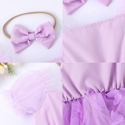 Baby Girl 1st Birthday Butterfly Romper Dress with Headband