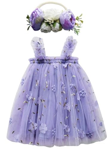 BGFKS Toddler Girl Rainbow Tulle Tutu Dress & Flower Headband Set