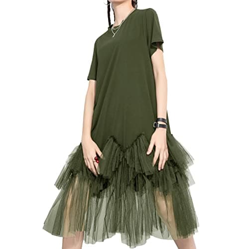 ellazhu Women's Short Sleeve Oversized Tulle Dress