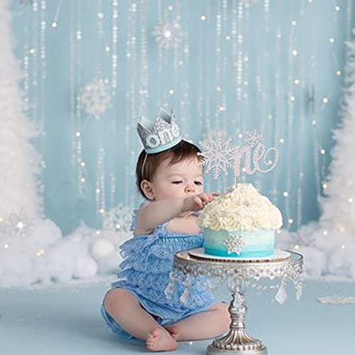 Rsstarxi 1 Pack Snowflake 1st Birthday Cake Topper Silver Glitter Party Decor