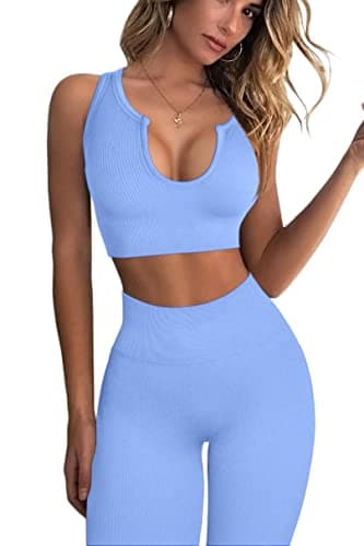QINSEN Women's Workout Sets: Seamless Crop Tank and High Waist Yoga Leggings