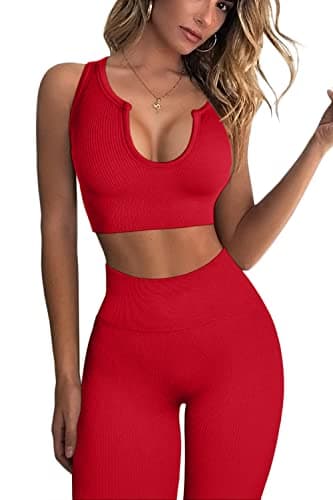 QINSEN Women's Workout Sets: Seamless Crop Tank and High Waist Yoga Leggings