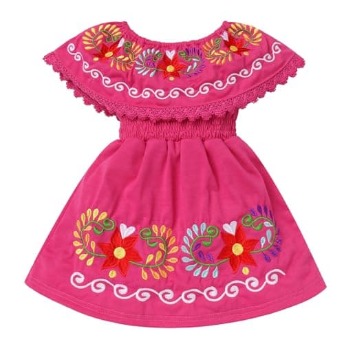 IMEKIS Toddler Girls Mexican Floral Embroidered Dress Birthday & Halloween Costume