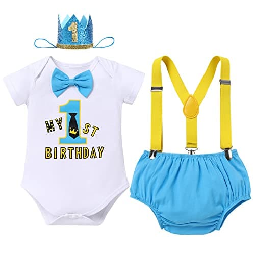 Baby Boy 1st Birthday Cake Smash Outfit 4pcs Set