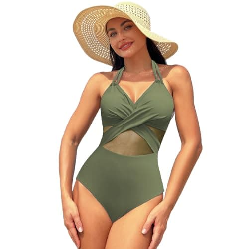 IMEKIS Women's V-Neck Spaghetti Strap Tummy Control Wrap Swimsuit