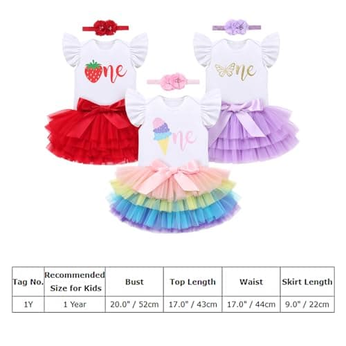 Baby Girl 1st Birthday Outfit Strawberry Butterfly Romper Tutu Headband Cake Smash Shoot