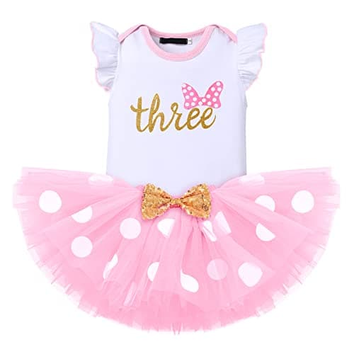 Baby Girl Birthday Outfit Set: Romper Top, Polka Dots Tutu Skirt, Headband