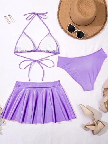 Metallic Bikini Sets for Women - DaiLiWei 3 Piece Triangle Swimsuits