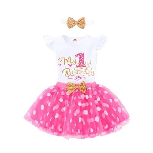 Fifiilyty Baby Girl 1st Birthday Outfit: Printed One-Piece Top + Ballet Skirt + Headband