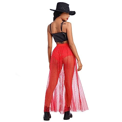 IMEKIS Women's Shiny Stars Maxi Skirt for Music Festivals & Halloween
