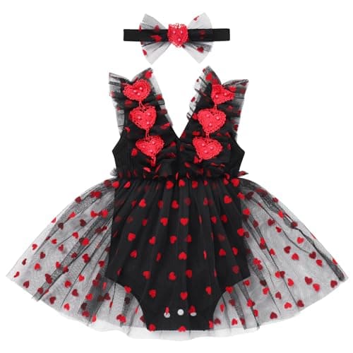 Newborn Baby Girl 1st Birthday Lace Tulle Romper Dress with Floral Headband