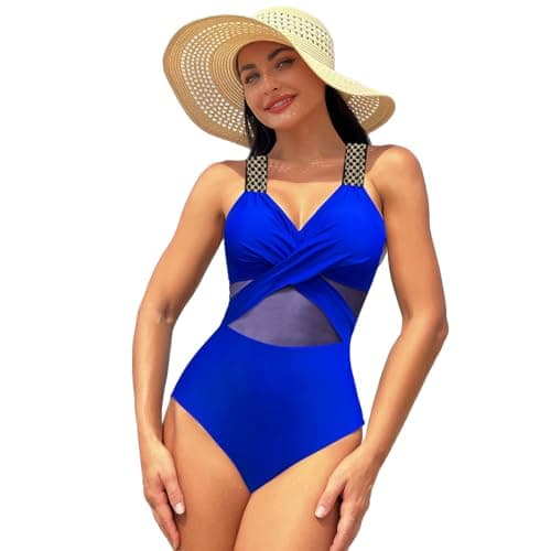 IMEKIS Women's V-Neck Spaghetti Strap Tummy Control Wrap Swimsuit