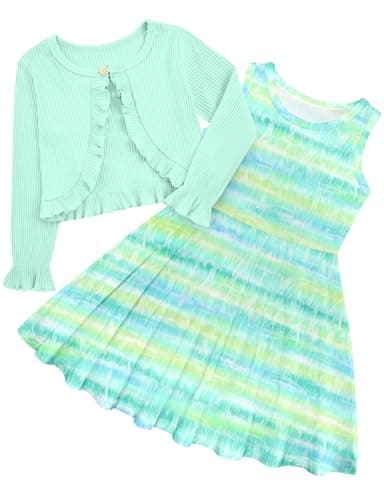 Goodstoworld Toddler Girl Fall Outfits: Sleeveless Dresses & Long Sleeve Cardigan 2-8T