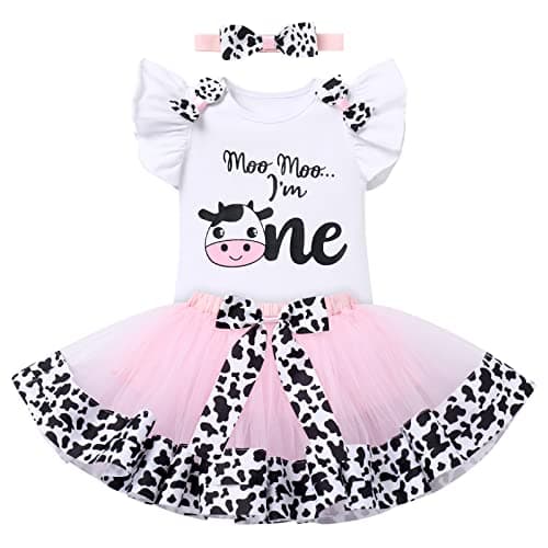 IMEKIS Baby Girl 1st Birthday Outfit with Romper and Tutu Skirt
