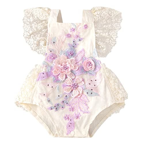 IMEKIS Baby Girls Boho Lace Romper Dress Newborn Outfits