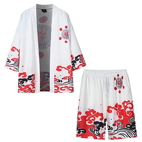 PRIJOUHE Mens Loose Fit Japanese Kimono Coat Jacket with Shorts