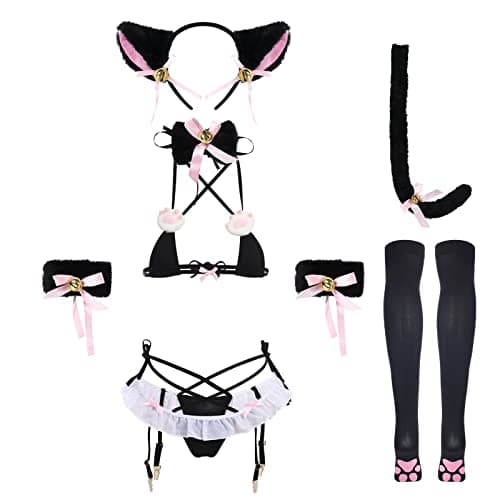 IMEKIS Women's Anime Cat Lingerie Set Cosplay Underwear