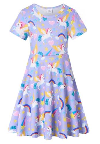 RAISEVERN Toddler Girls Short Sleeve Casual Midi Sundress 4-9T