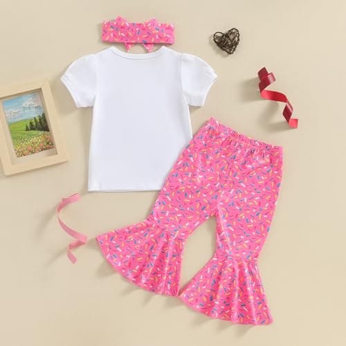 3Pcs Baby Girl Birthday Outfit Sweet One Two Short Sleeve T-Shirt Tops Bell Bottom Pants Set