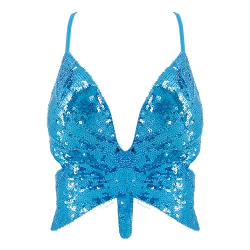 Glitter Sequin Butterfly Crop Top for Women