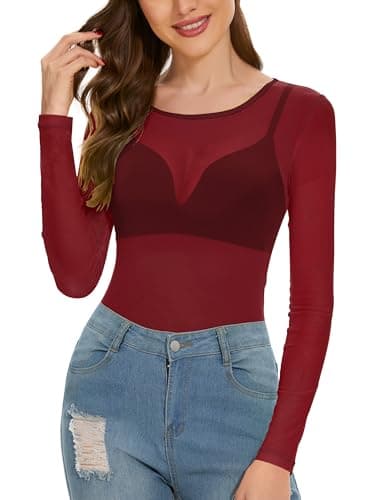 Women's Long Sleeve Bodycon Sheer Blouse See Through Mesh Top