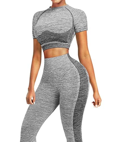Women's Seamless Short Sleeve Yoga Set with Crop Top and High Waist Legging