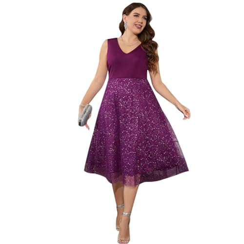 Women's Plus Size Sequin Mesh Cocktail Party Dress
